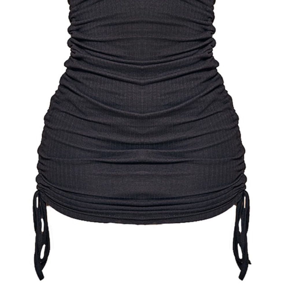 PrettyLittleThing Rib Ruched Side Dress - Picture 3 of 4